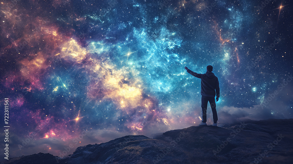 Fototapeta premium Humanity trying to communicate with the sky, stars, universe and distant galaxies