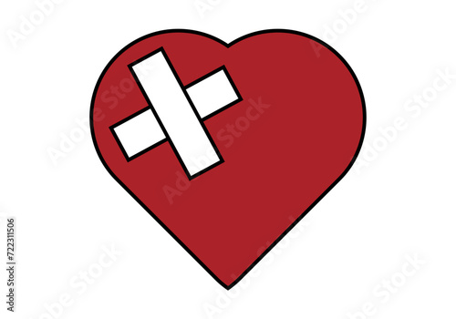 Icono negro de corazón herido con una tirita.