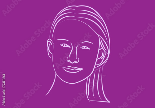 Rostro de mujer rosa en fondo morado.