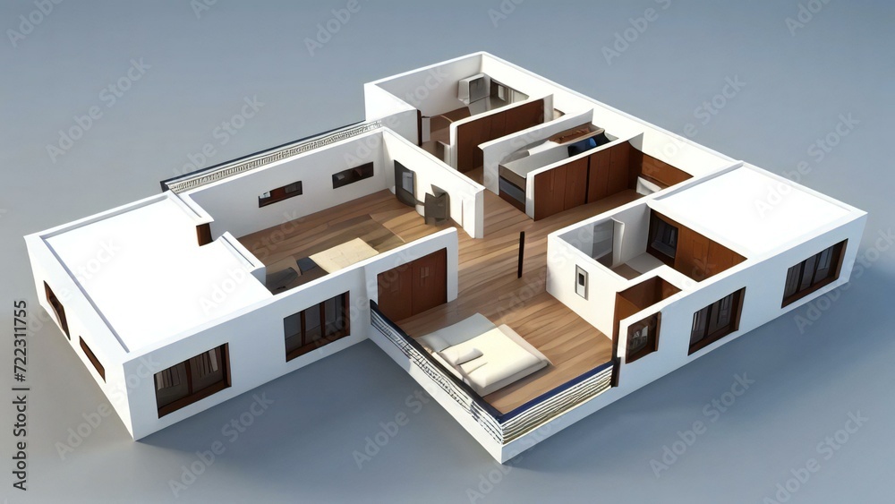 3d illustration of residential building exterior isolated on white background, Concept for real estate or property.