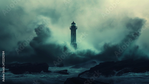 Lighthouse in ocean, landscape