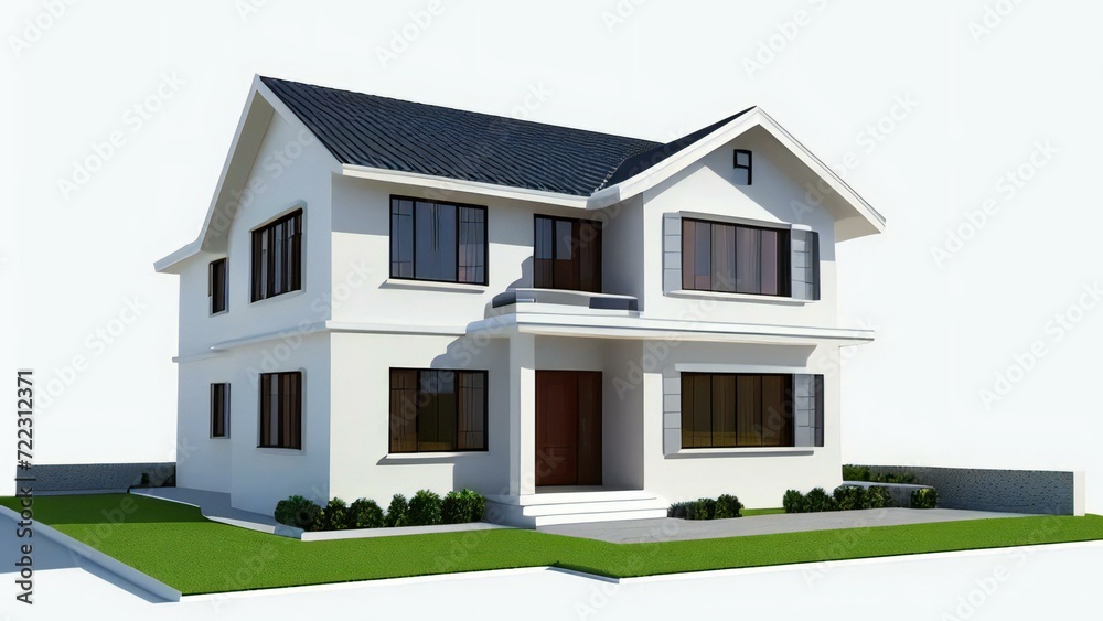 3d illustration of residential building exterior isolated on white background, Concept for real estate or property.
