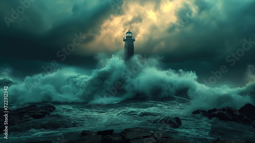 Lighthouse in ocean, landscape