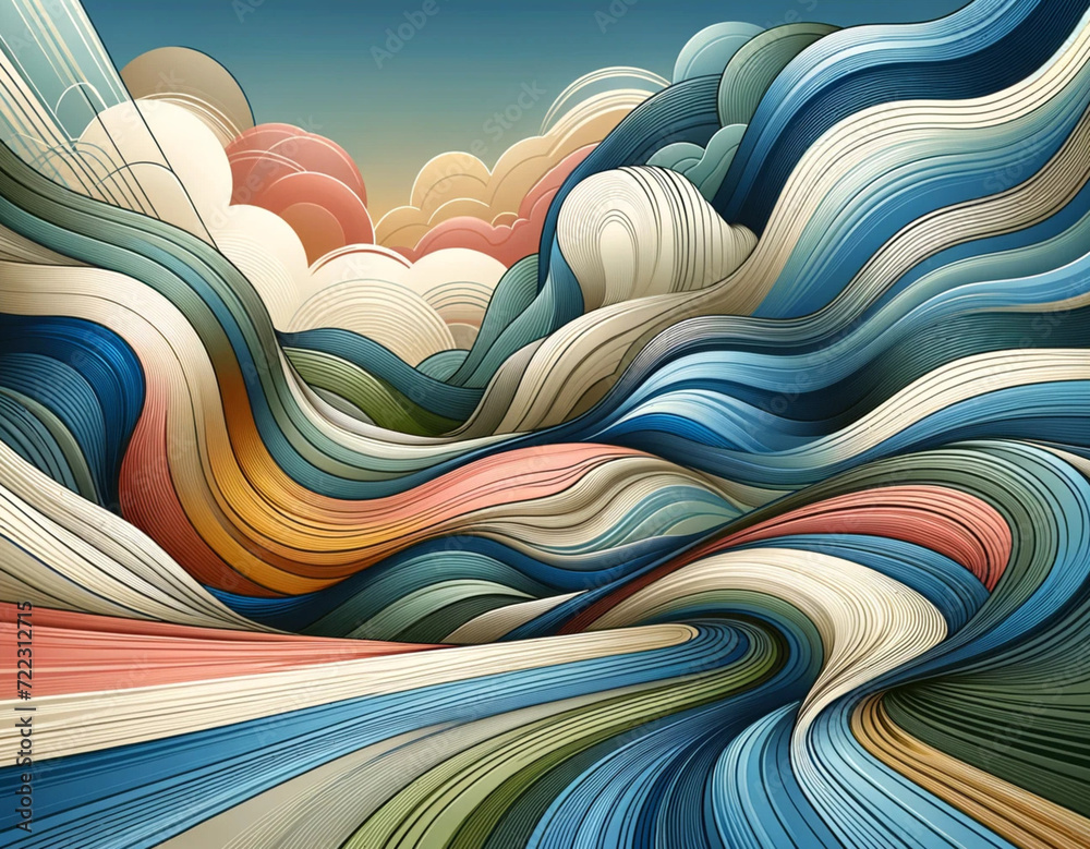 abstract multicolored background with lines in the form of waves, panoramic abstract wallpaper featuring a mesmerizing blend of organic stripes flowing in a natural