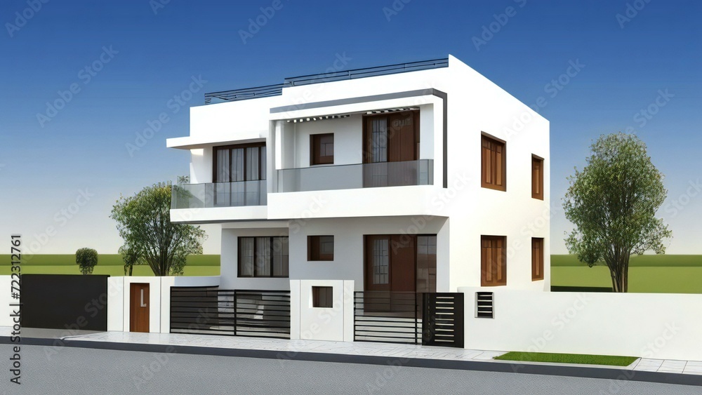 3d illustration of residential building exterior isolated on white background, Concept for real estate or property.