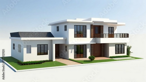 3d illustration of residential building exterior isolated on white background, Concept for real estate or property.