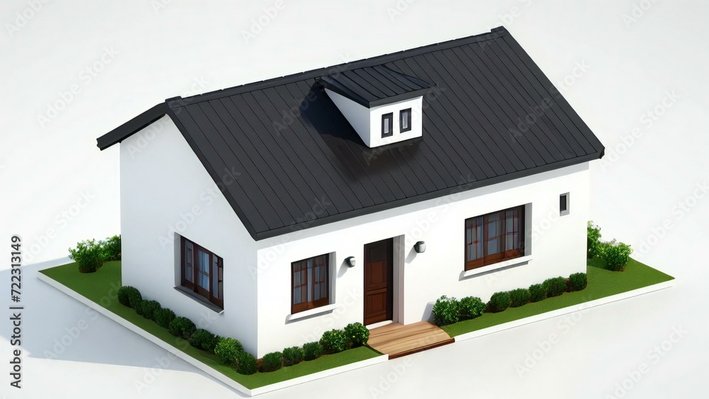 3d illustration of residential building exterior isolated on white background, Concept for real estate or property.