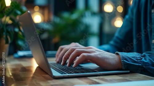 A man working with a laptop close view, a man working with a laptop hands closeup view 