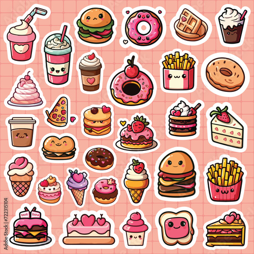 cute food sticker pack printable vector llustration