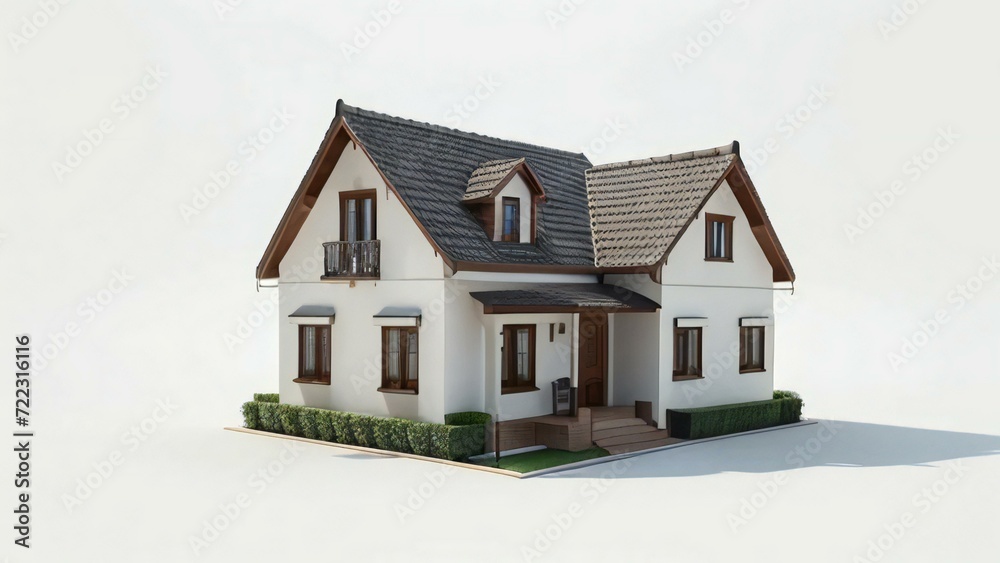 3d illustration of residential building exterior isolated on white background, Concept for real estate or property.