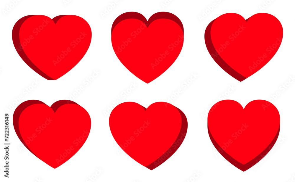 Red isometric heart set icon, 3D red isometric heart shape collection, love symbol Red isometric heart set icon, 3D red isometric heart shape collection, love symbol
