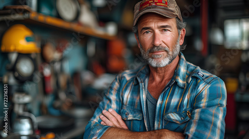 Portrait of Truck Repair Shop Owner with Arms Crossed - Business Owner Concept