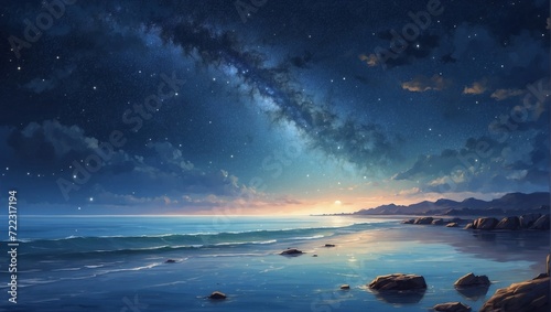 landscape starry night on the sea and wave © Sba3