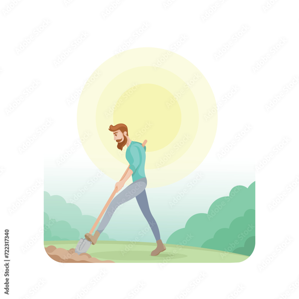 A farmer plows the land and thereby improves it, farming, farm, site, ground, man, nature, plow the land, countryman, plowman, vector, illustration