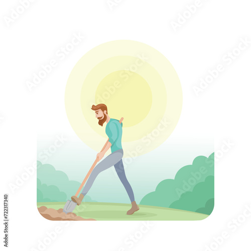 A farmer plows the land and thereby improves it, farming, farm, site, ground, man, nature, plow the land, countryman, plowman, vector, illustration photo