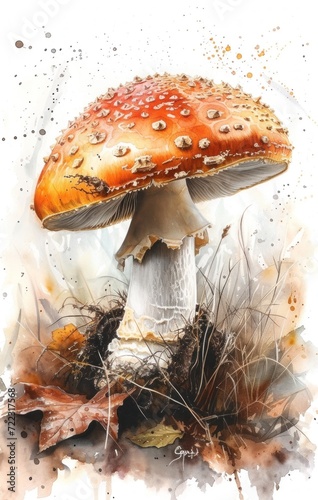 Watercolor mushroom on a white background