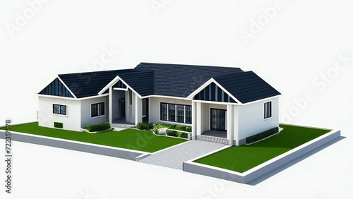 3d illustration of residential building exterior isolated on white background, Concept for real estate or property.