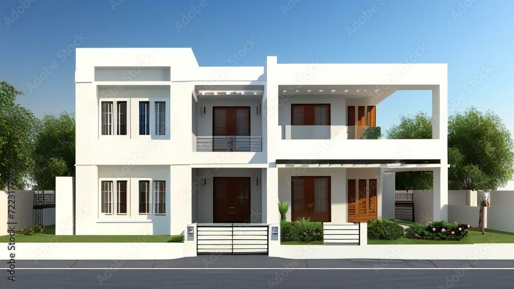 3d illustration of residential building exterior isolated on white background, Concept for real estate or property.