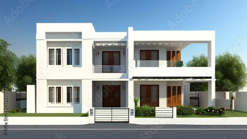 3d illustration of residential building exterior isolated on white background, Concept for real estate or property. © Samsul Alam