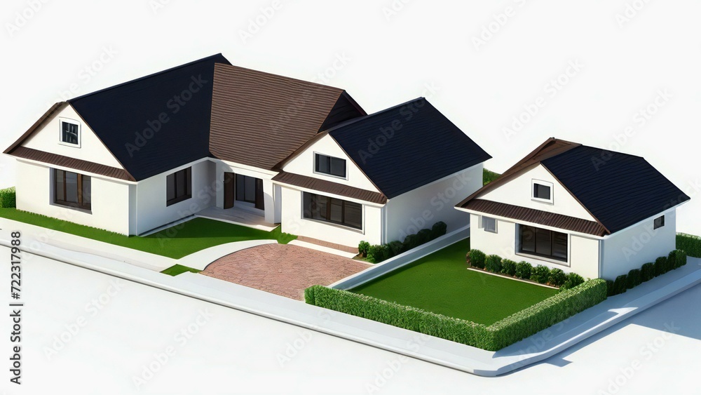 3d illustration of residential building exterior isolated on white background, Concept for real estate or property. 3d illustration of residential building exterior isolated on white background, Concept for real estate or property.