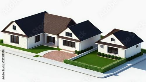 3d illustration of residential building exterior isolated on white background, Concept for real estate or property. © samsul