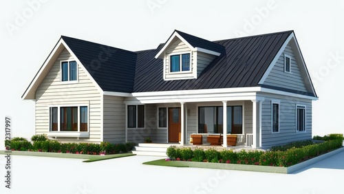 3d illustration of residential building exterior isolated on white background, Concept for real estate or property. © samsul