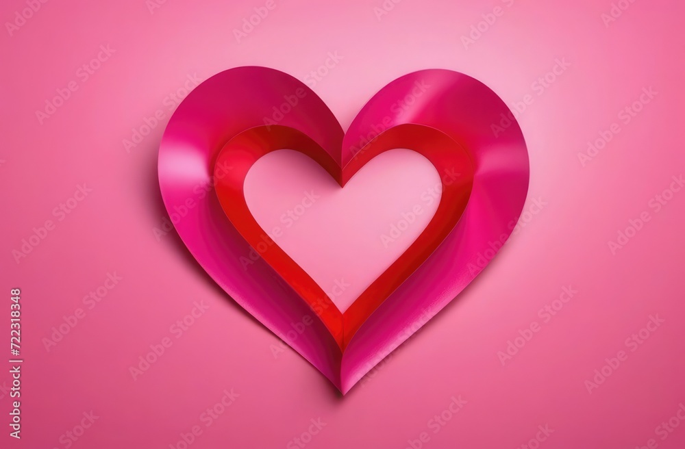 Heart made of ribbon on contrast pink background, Valentine's Day