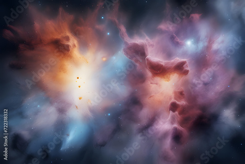 Explosion of space with lights  glow  nebula  visualization  splashes of fire  smoke  stars in the sky
