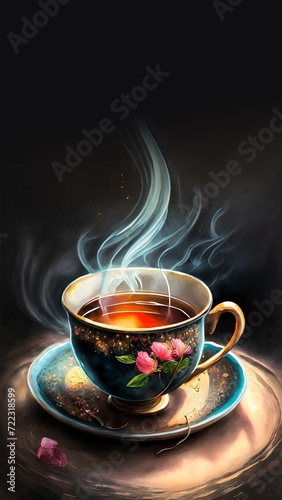 Tea Art Cup with Space for Text, Suitable for Smartphone wallpapers or Quote and others