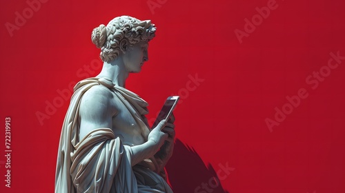 Statue Engrossed in Modern Technology photo