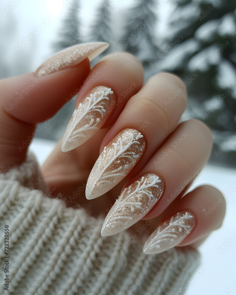 Winter Beige Manicure on Perfect Long Nails Winter Beige Manicure on Perfect Long Nails