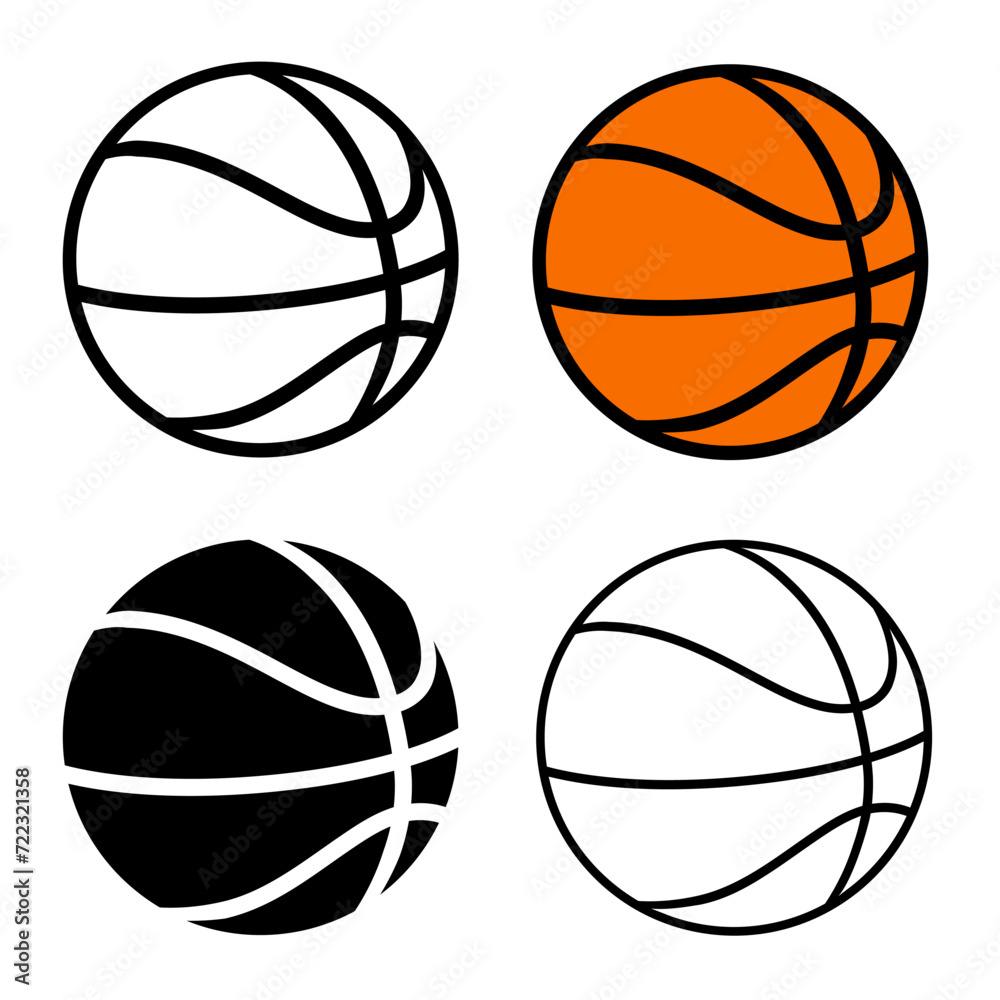 Basketball balls set icons, different sports balls of basketball isolated – vector