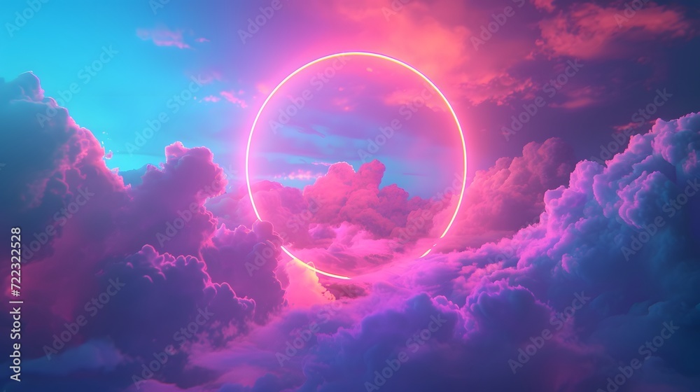 Mystical Neon Circle Amidst Dreamlike Clouds Mystical Neon Circle Amidst Dreamlike Clouds