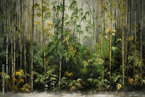 Digital painting of bamboo forest in the morning,  Bamboo forest background © Abstraction