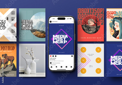 Phone Mockup 15 Pro Social Media Post 1080 x 1350 px