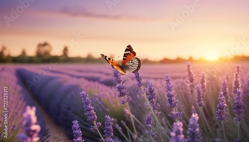 butterfly on field at sunset