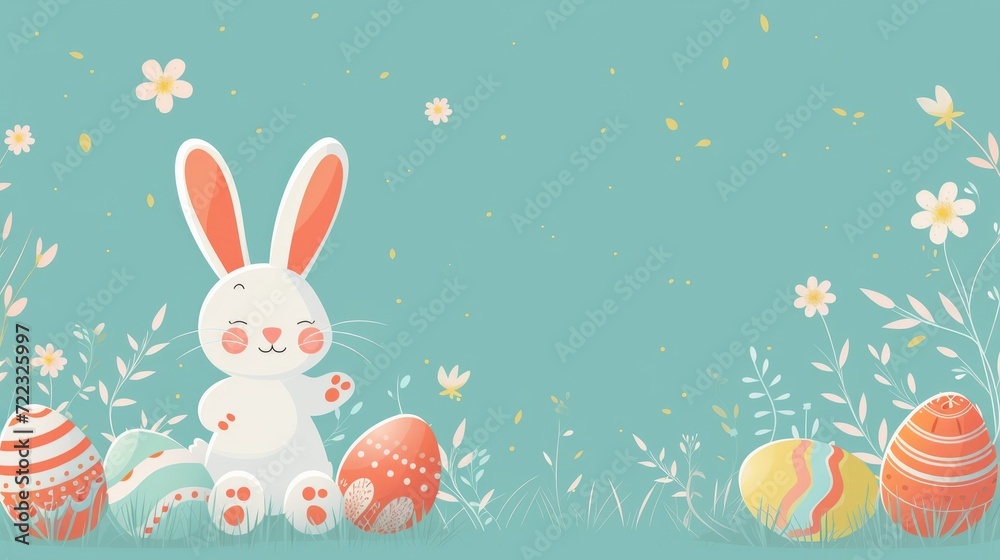 Easter card. Bunny with decorated eggs with copy space Easter card. Bunny with decorated eggs with copy space