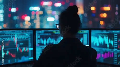 Analyzing Market Trends: Professional Woman Overlooking Financial Charts"
Market, Trends, Professional, Woman, Financial, Charts, Analysis, Data, Economy, Business, Monitoring, Work, Strateg