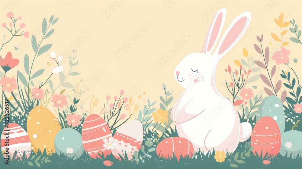 Easter card. Bunny with decorated eggs with copy space Easter card. Bunny with decorated eggs with copy space