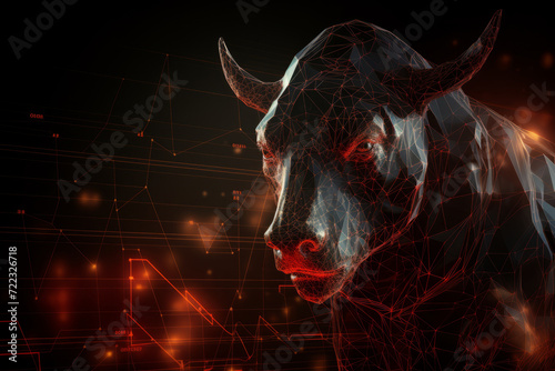 illustration of neon bull on chart background for business concept. Graph Stock Trading, crypto currency