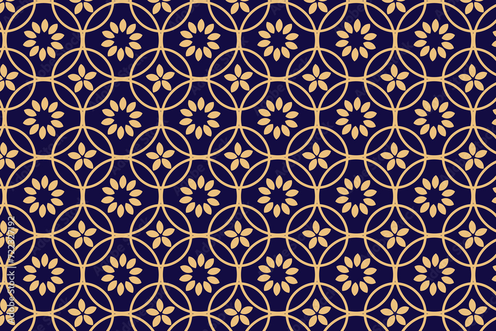 Geometric pattern with flower pattern design. Dark blue background.