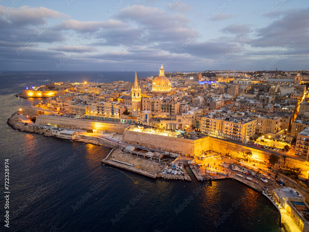 view of the old town of Valletta Malta at night