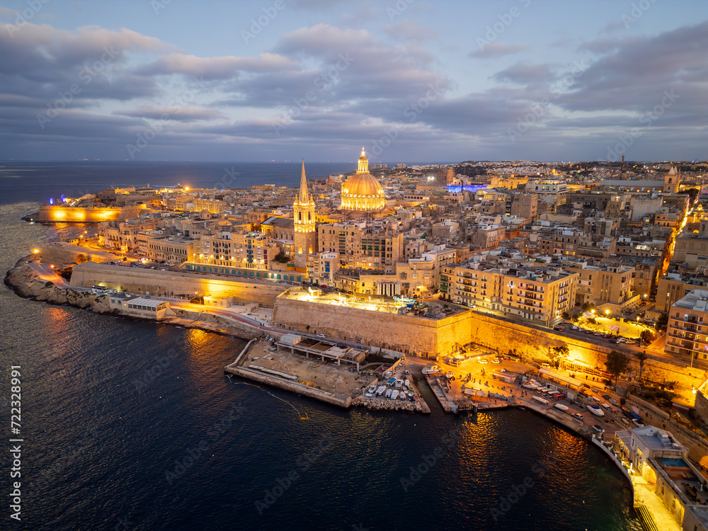 view of the old town of Valletta Malta at night