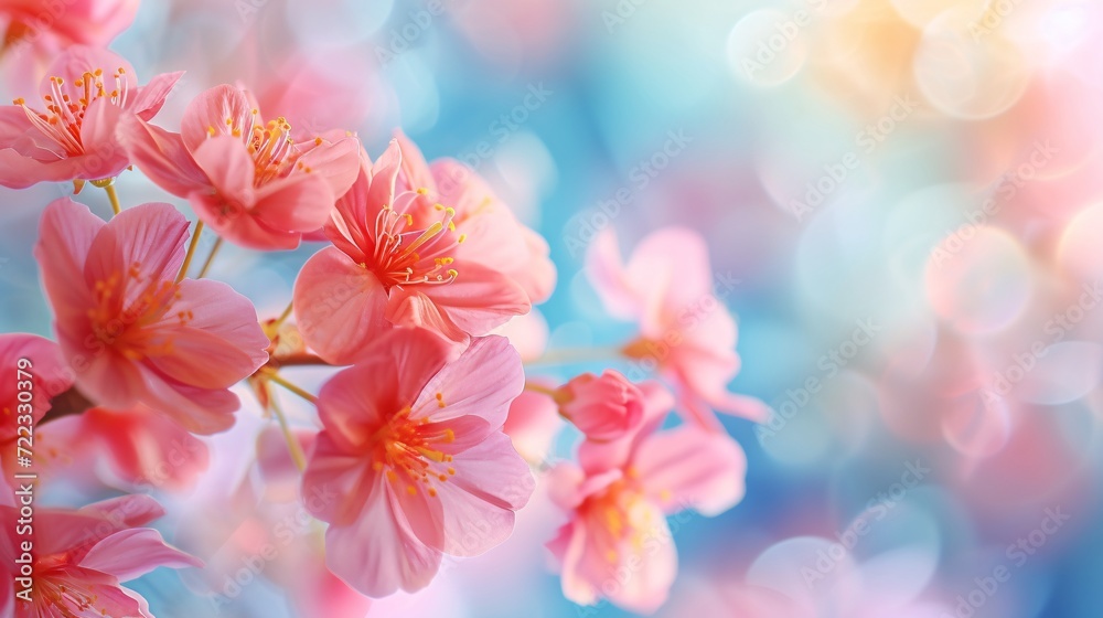 Pink Blossom Branch in Soft Focus with Spring Light