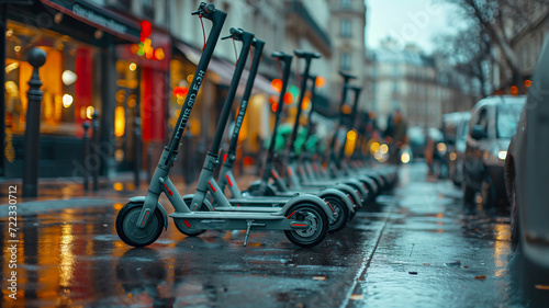 New generation transporters, rechargeable scooters in the city photo