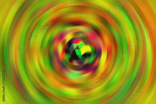 Wirujące w ruch okrężnym koncentryczne okręgi w kolorze zielonym, czerwonym, pomarańczowym, rozmycie ruchu - abstrakcyjne tło, tapeta, gradient