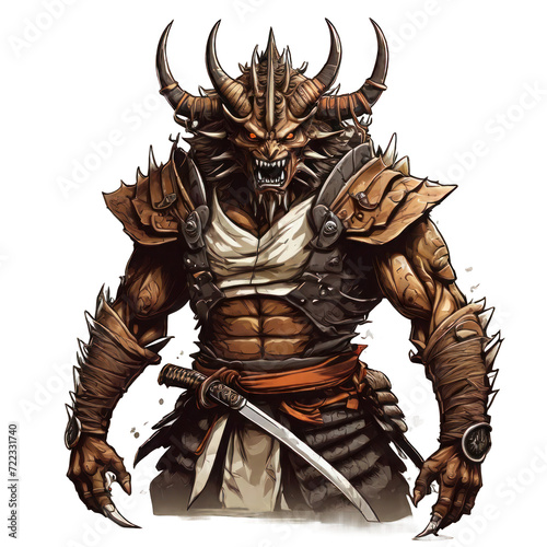 samurai demon monster with horns and t-shirt