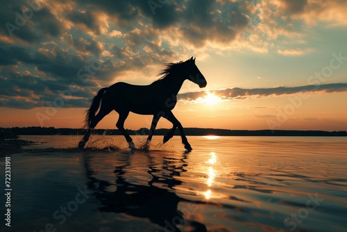 Silhouette of horse on lake shore © Manzoor