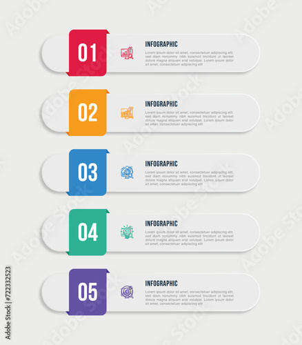 Vector vertical infographic template design. 5 options or steps business infographic template design. Can be used for process diagram, presentations, workflow layout, flow chart, steps, banner.