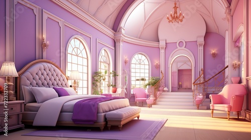 3d rendered interior of a bedroom light purple theme luxury elegant archetect travele vacation concept